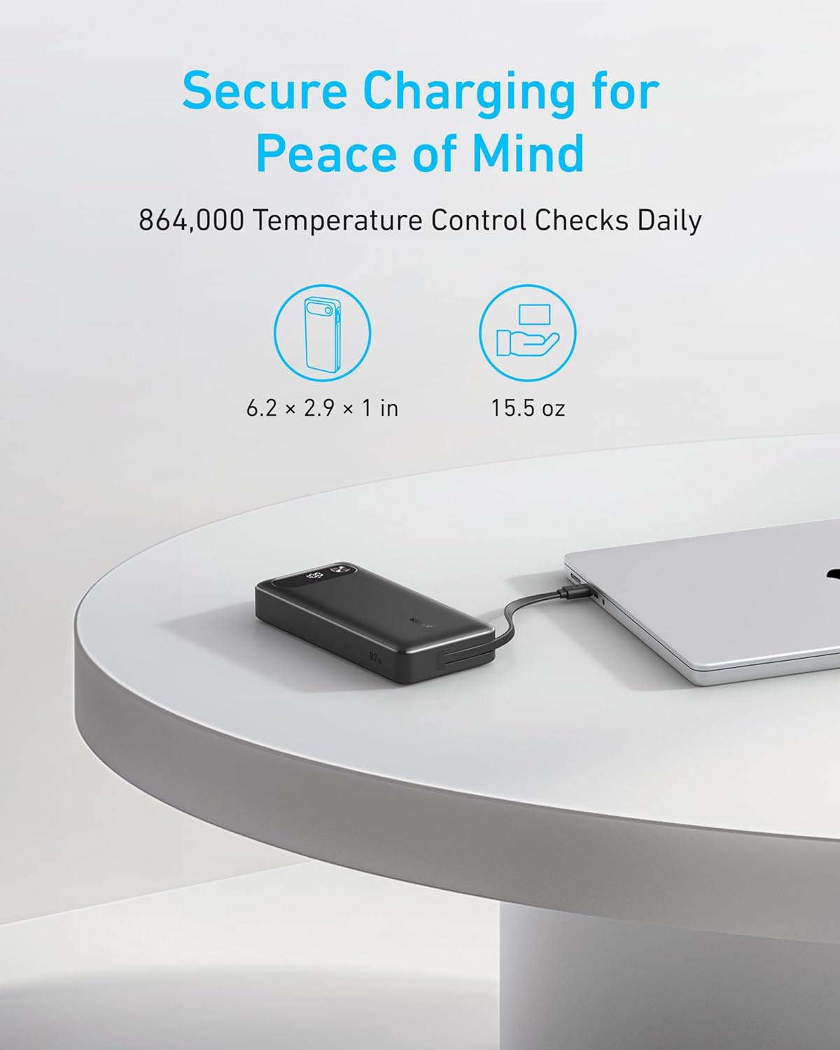 Anker Power Bank 20,000mAH 87W Built-In USB-C Cable - Black | A1383H11