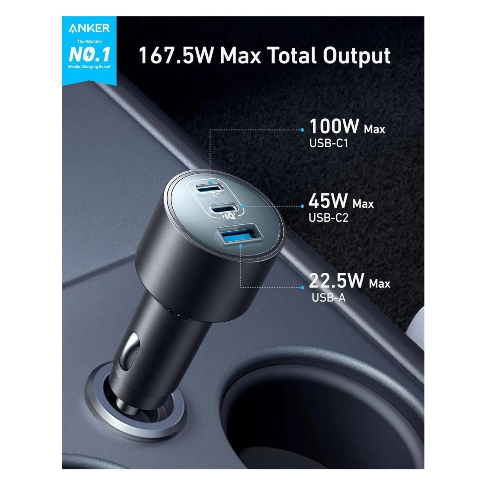 Car Charger ANKER IQ Nano 167.5W - Triple Ports - Local Warranty