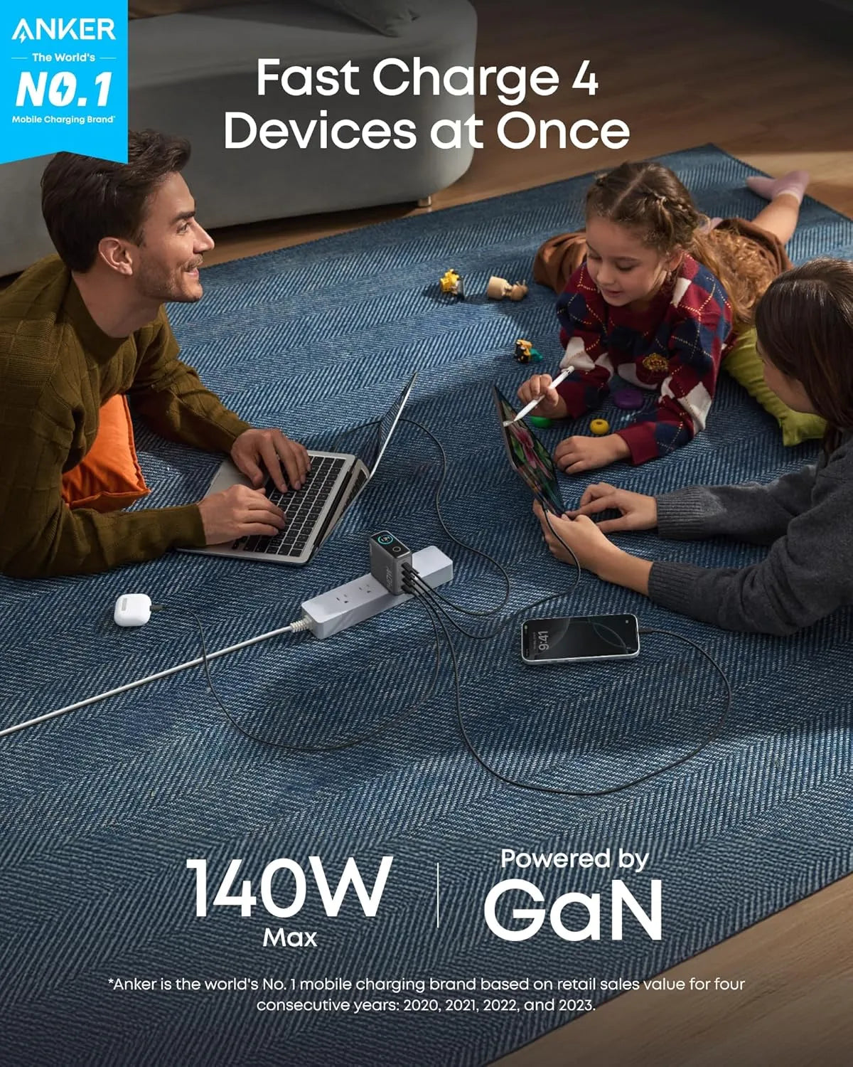 Anker Laptop 140W Max Charger 4-Port PD 3.1 with USB-C Cable GaN | B2697GZ1 - Local Warranty