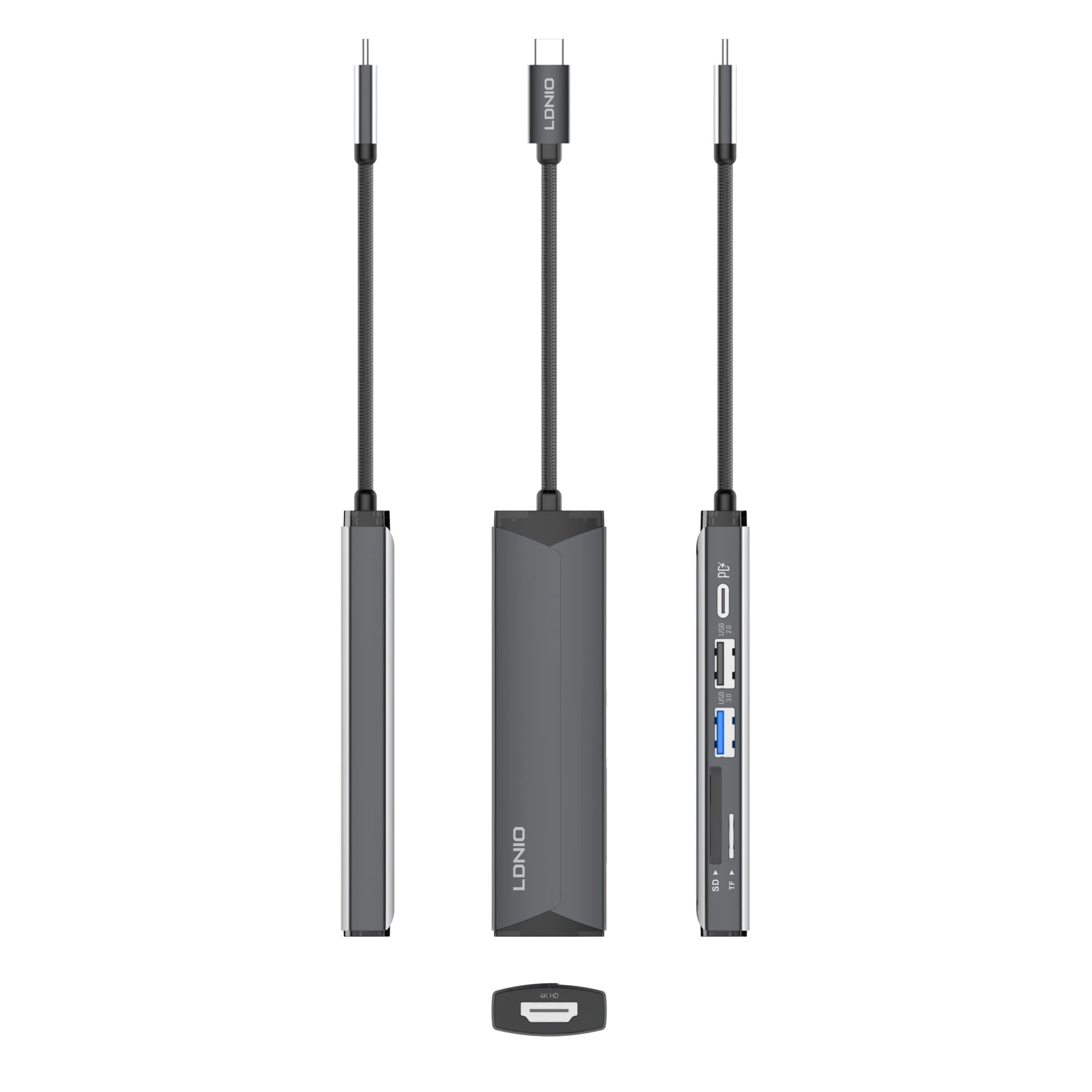 Adapter Hub LDNIO USB-C 6-in-1 - 4K HDMI - PD 100W Charging - Black | DS-56H
