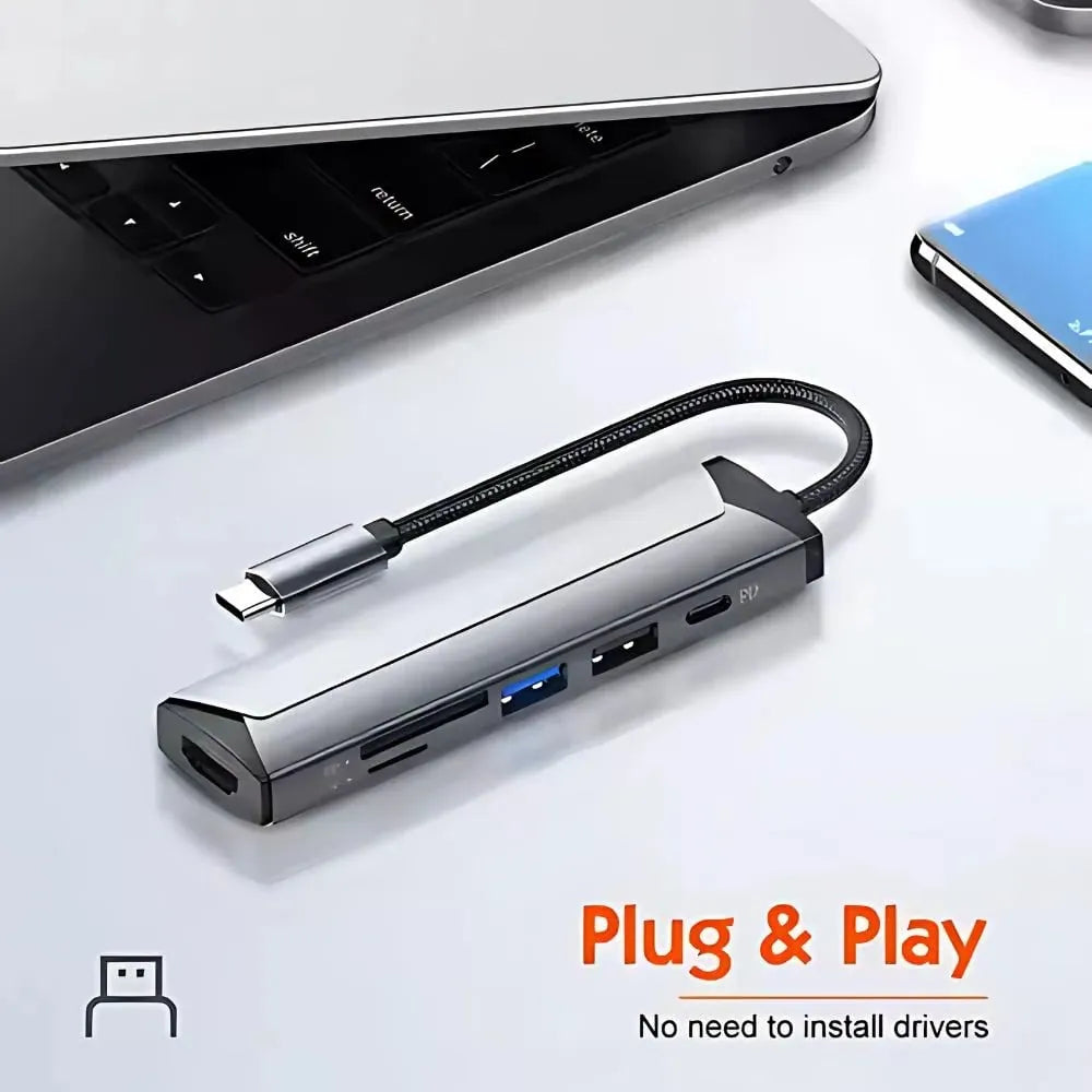 Adapter Hub LDNIO USB-C 6-in-1 - 4K HDMI - PD 100W Charging - Black | DS-56H