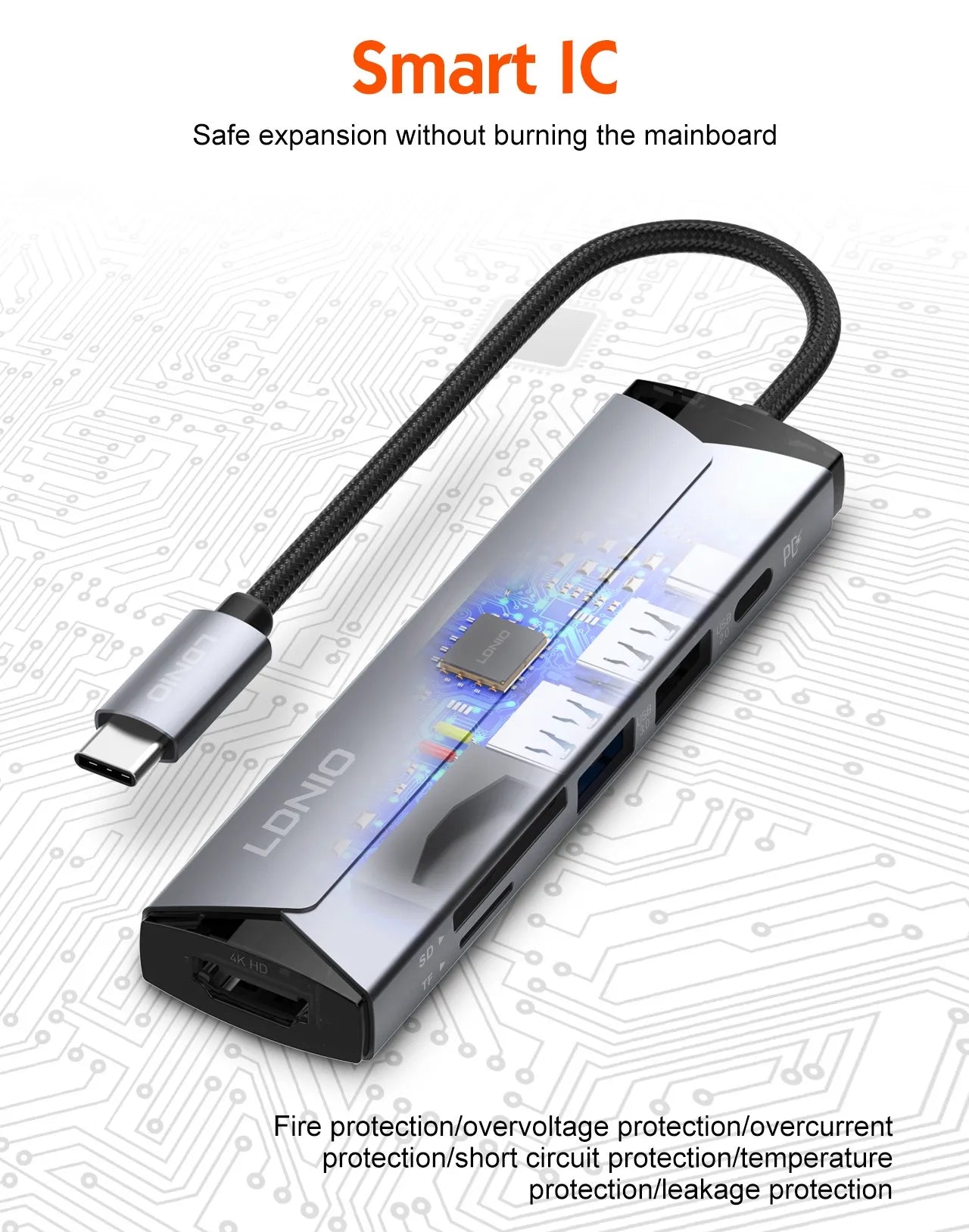 Adapter Hub LDNIO USB-C 6-in-1 - 4K HDMI - PD 100W Charging - Black | DS-56H