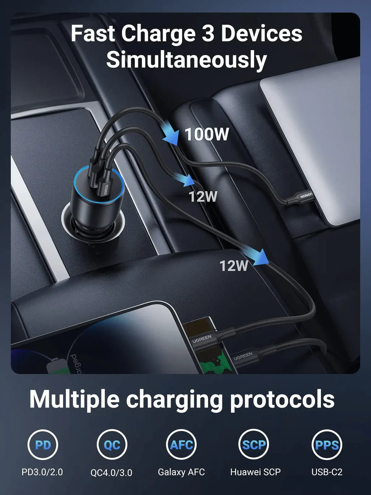 Car Adapter UGREEN PD2 75W - Trio Ports | EC703 - Local Warranty