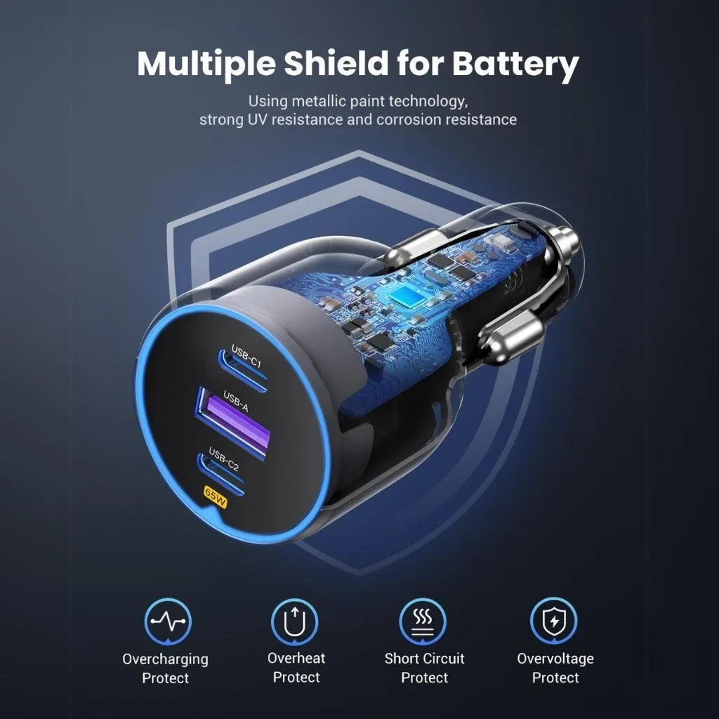 Car Adapter UGREEN PD2 75W - Trio Ports | EC703 - Local Warranty
