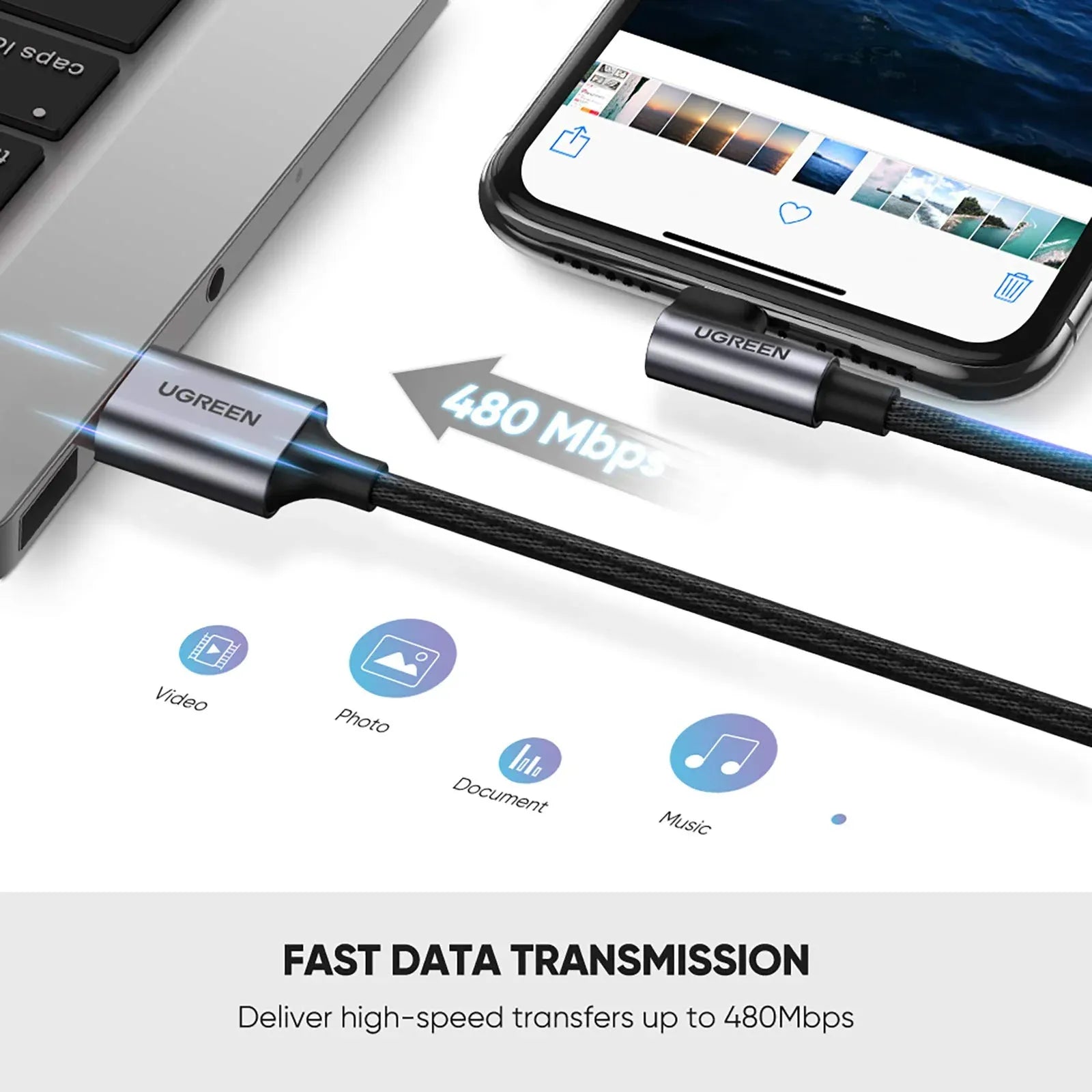 Charging Cable UGREEN Angle 2.4A USB-C to Lightning | 60521 - Local Warranty