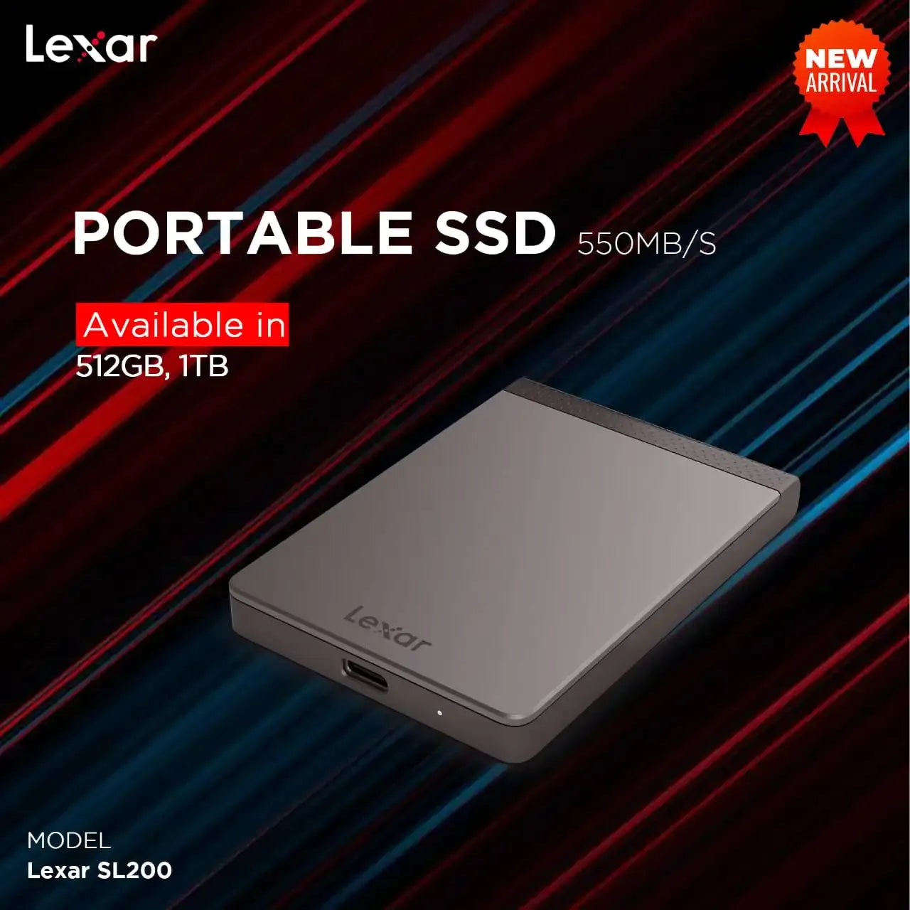 Lexar Hard Disk External SSD SL200 USB-C - 550 MB/s Speed