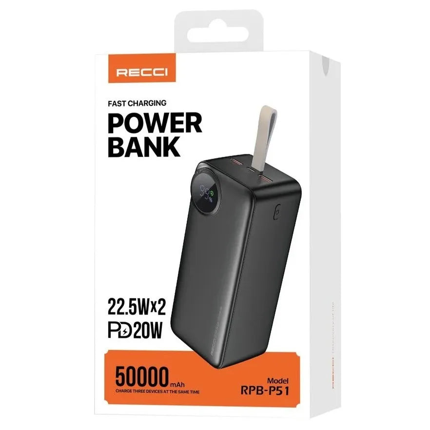 Powerbank 22.5W ×2 & PD 20W RECCI 50,000 mAh | RPB-P51 - Local Warranty