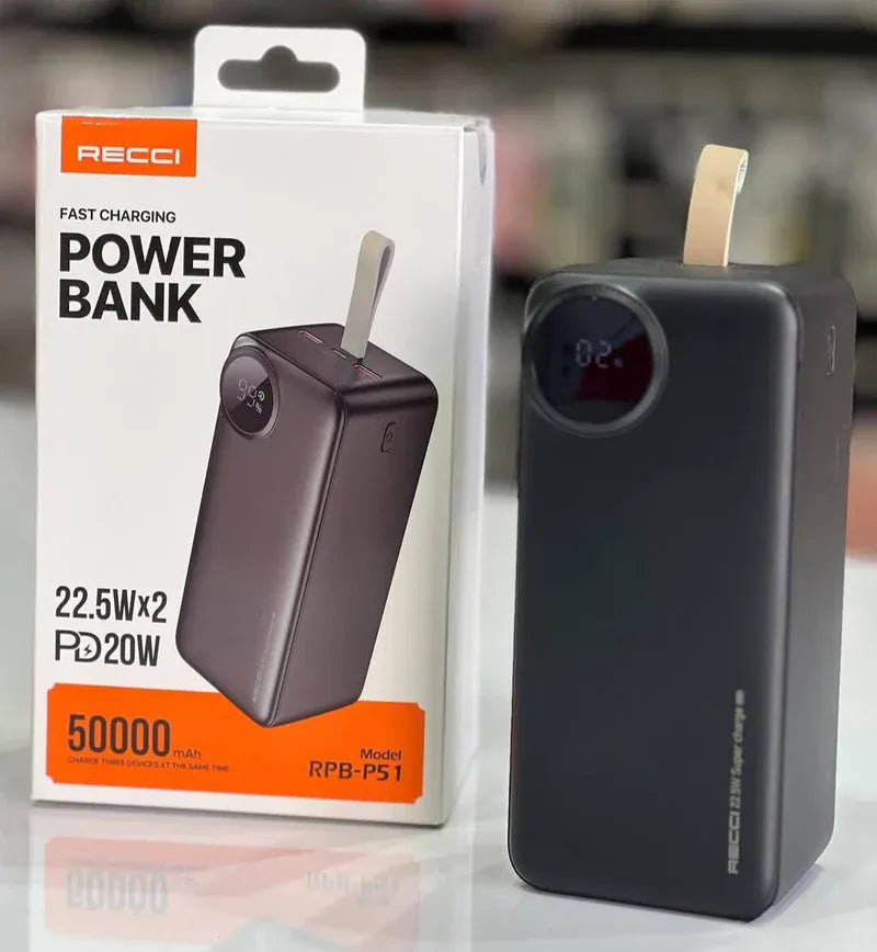 باور بانك 22.5 وات ×2 مع 20 وات PD ريتشي 50,000 مللي امبير | RPB-P51 - ضمان محلي