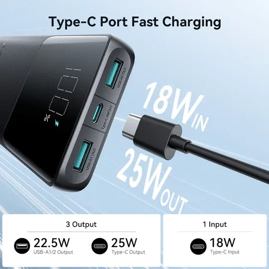 Power Bank 25W JOYROOM 10,000mAh JR-PBF20 - LED Display - Black