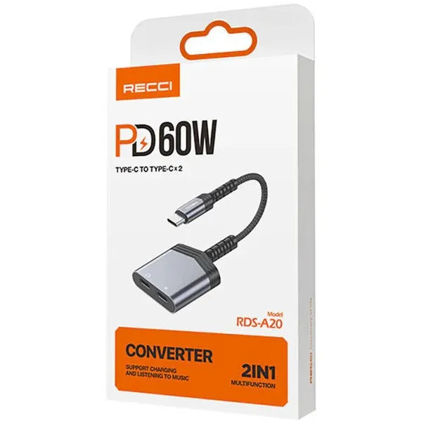 RECCI 2in1 Type-C PD 60W Charging & Audio Adapter - Local Warranty