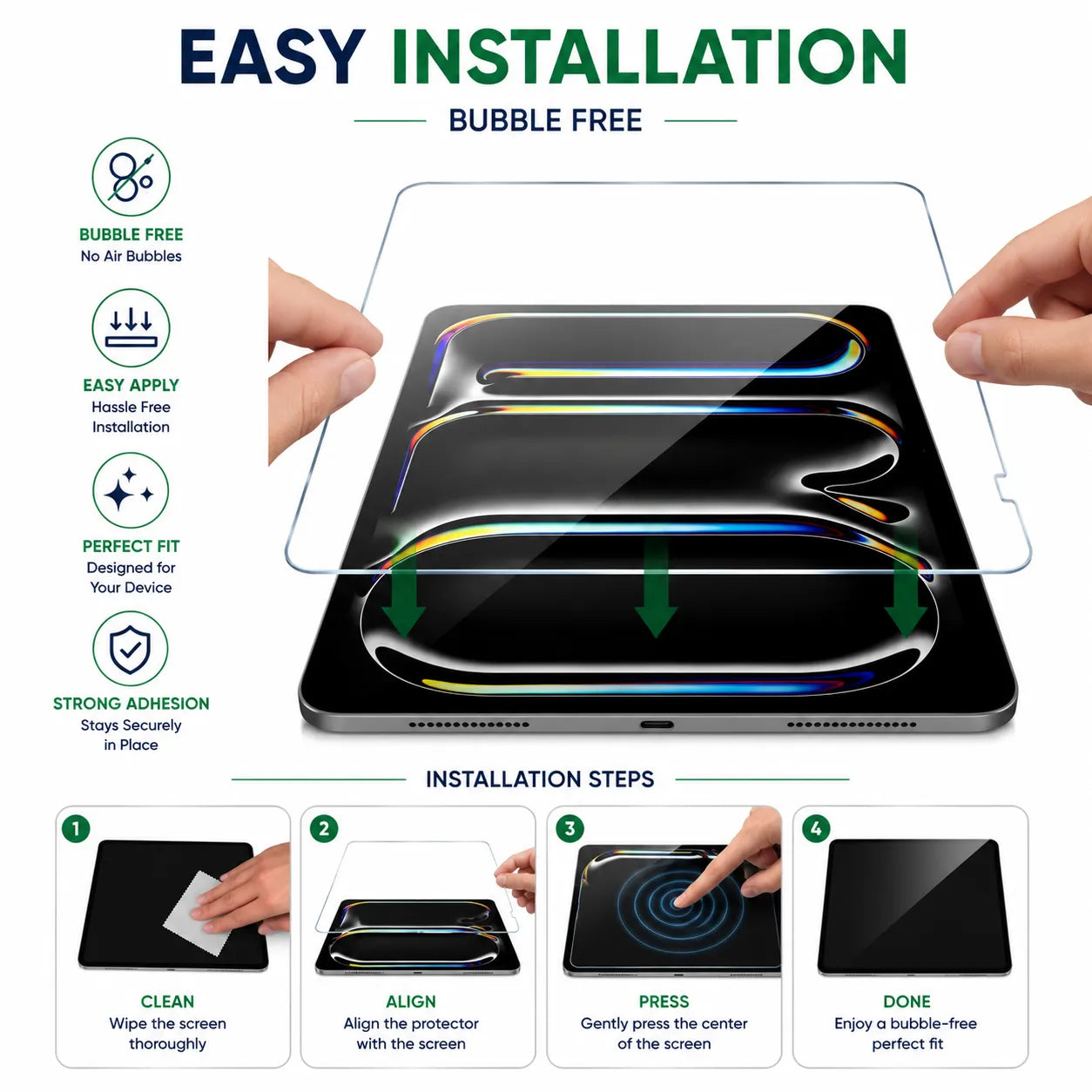 Tempered Glass Screen Protector for iPad Clear - Anti-Shock & Smooth-Touch