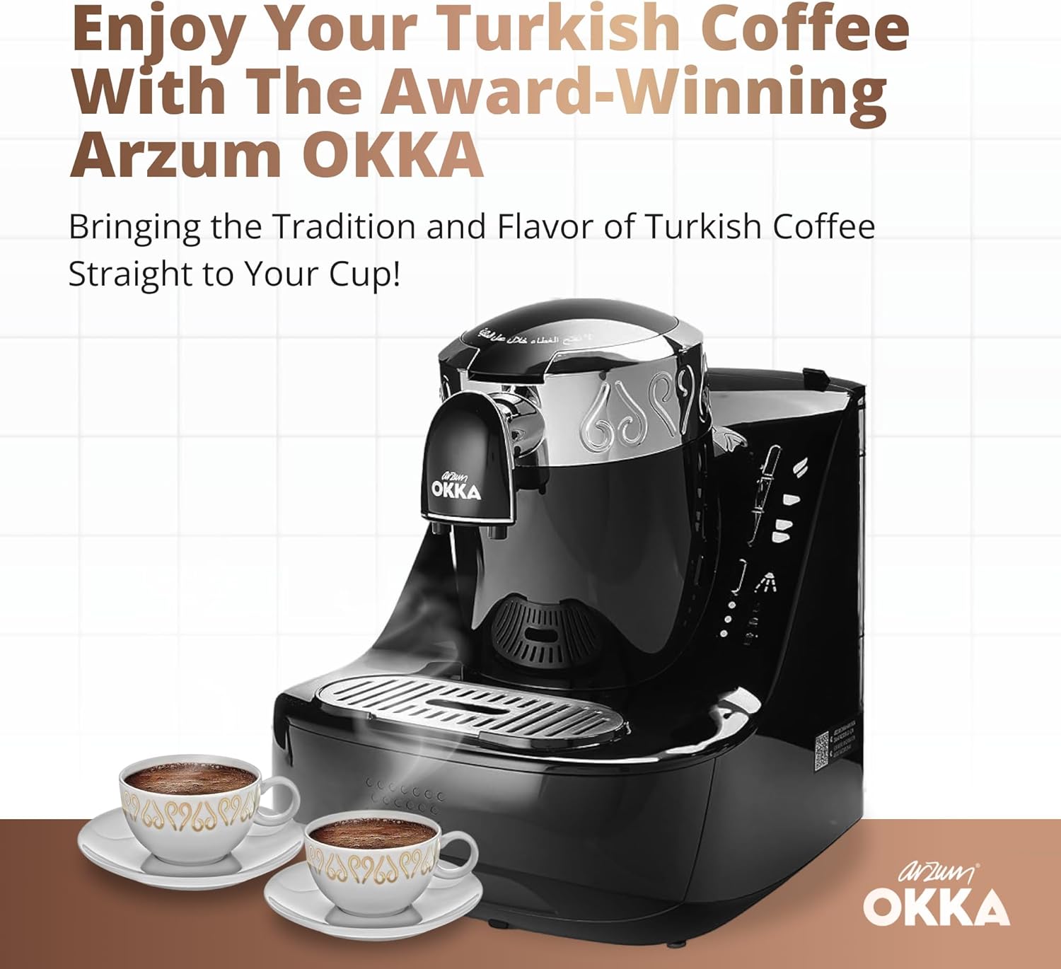 Arzum Okka Turkish Coffee Machine 710 Watt - OK002-26 - Black x Silver - Local Warranty