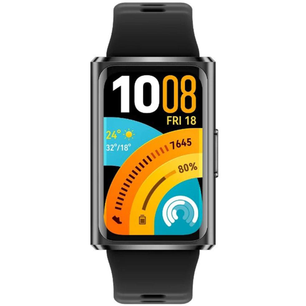 Smartwatch with a black band on a white background