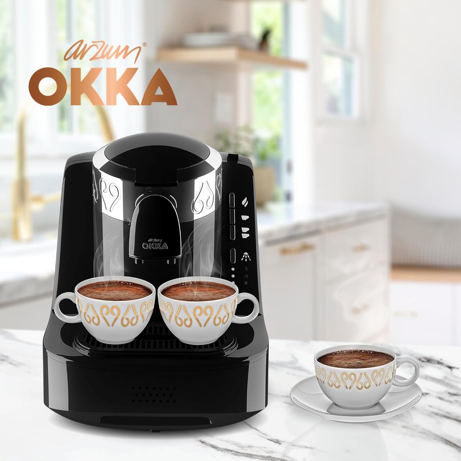 Arzum Okka Turkish Coffee Machine 710 Watt - OK002-26 - Black x Silver - Local Warranty