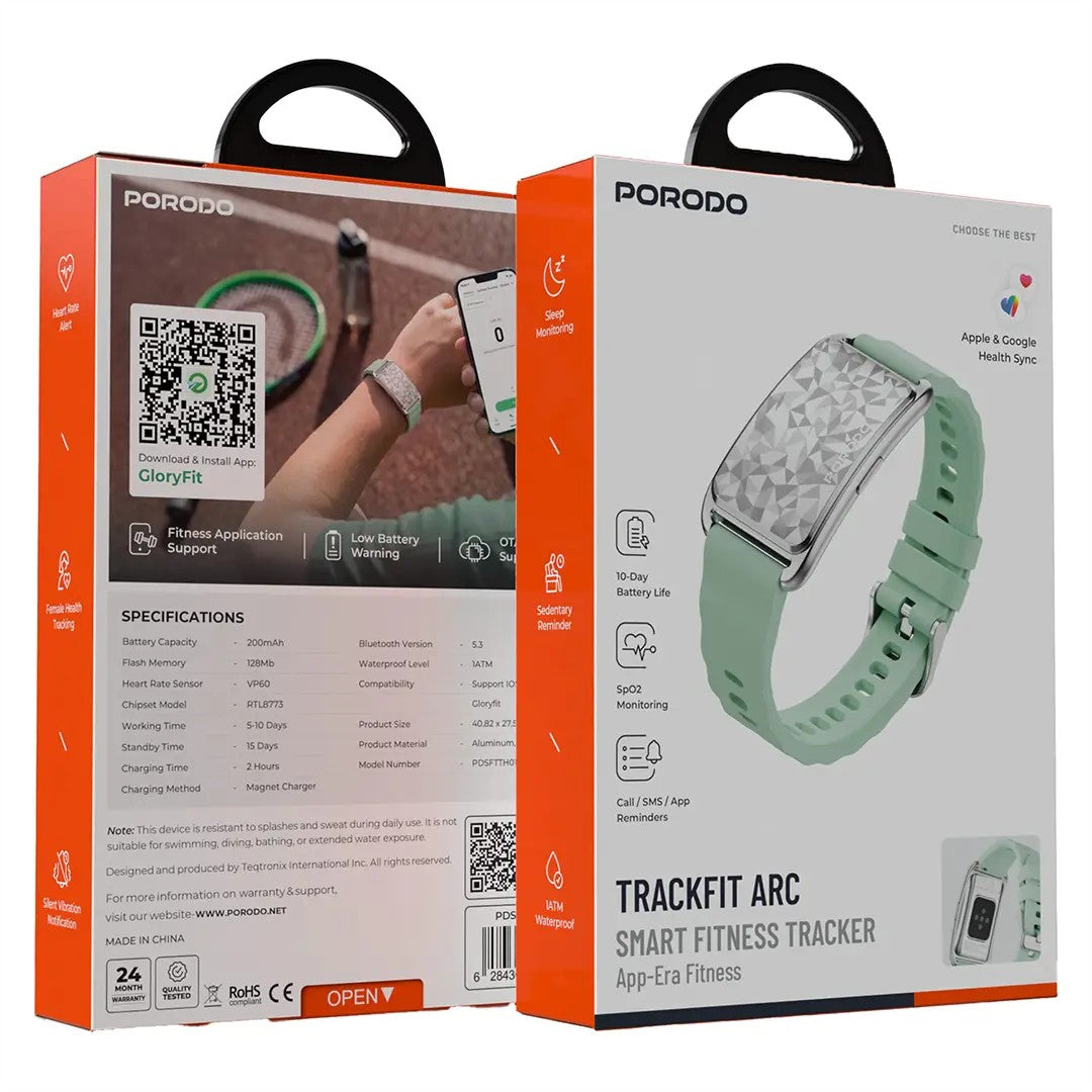 Porodo TrackFit Arc Smart Fitness Tracker With App-Era Fitness & Silicone Strap