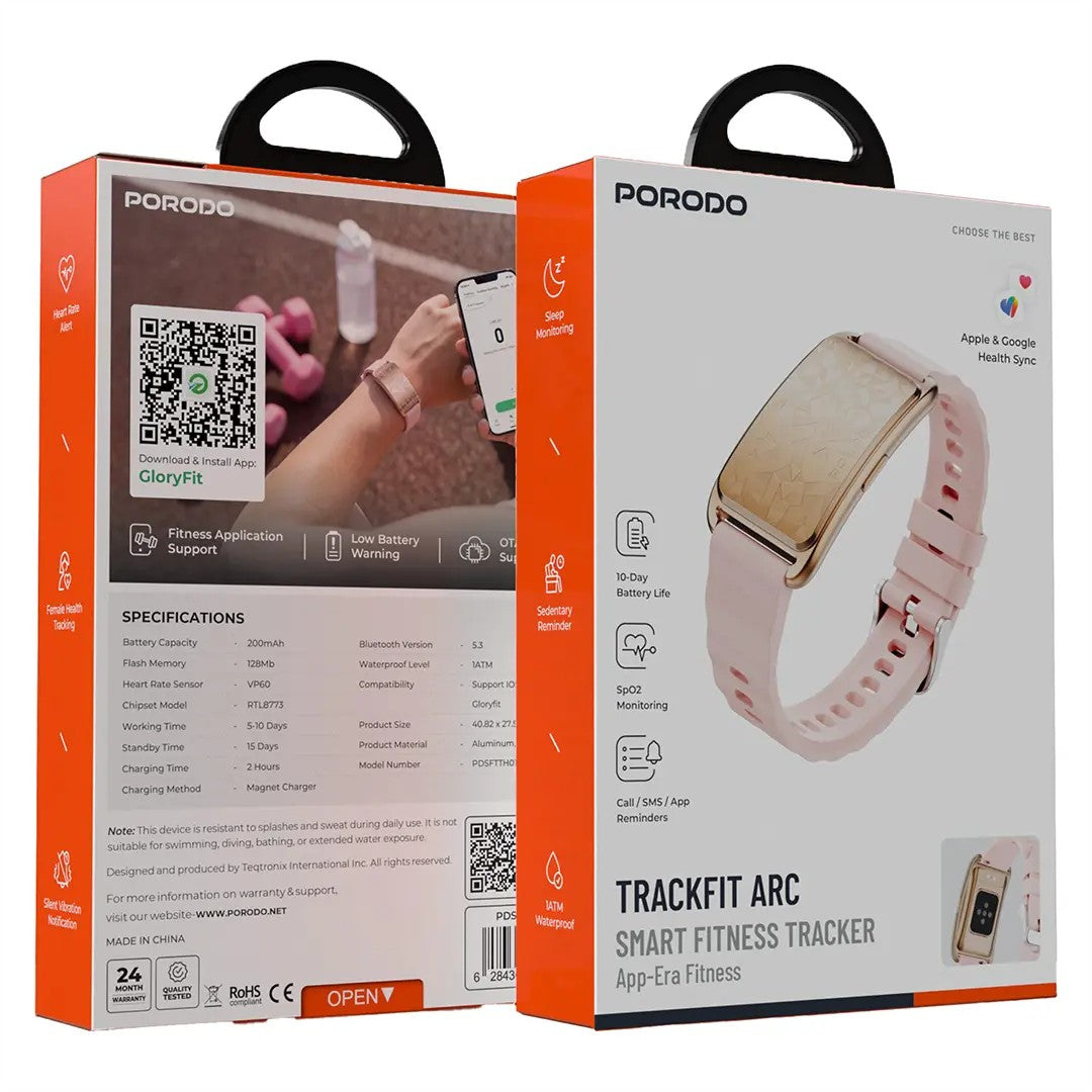 Porodo TrackFit Arc Smart Fitness Tracker With App-Era Fitness & Silicone Strap