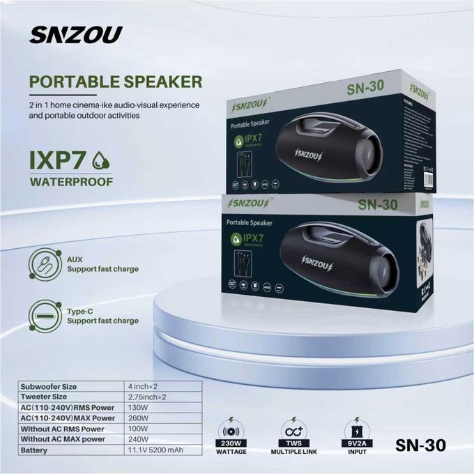 Portable Speaker SNZOU 230W - 7 Colors Ambiance Lights | SN-30 - Local Warranty