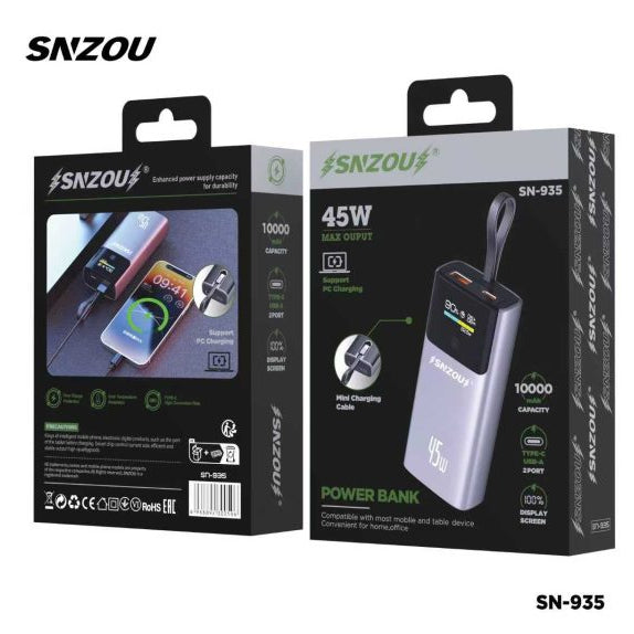 Al Sheikh Stores Powerbank 45W SNZOU 10,000 mAh | SN-935 - Local Warranty - Box Contents
