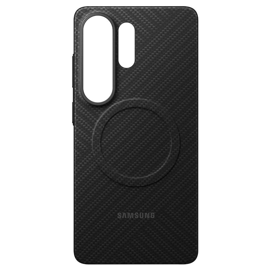 Black phone case with textured surface on a white background