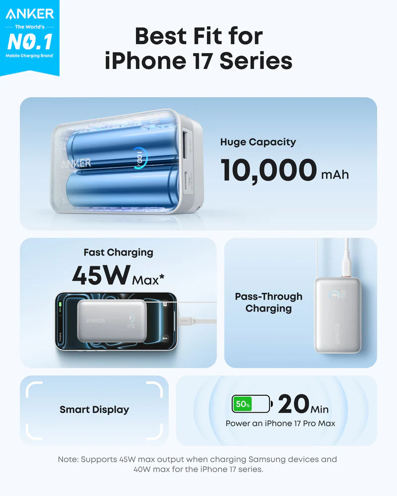 Anker Nano Power Bank (10K, 45W, Built-In USB-C Cable)