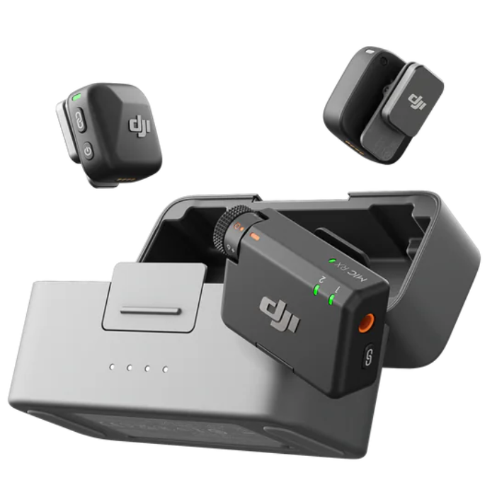 DJI Osmo Pocket device with two additional cameras on a white background