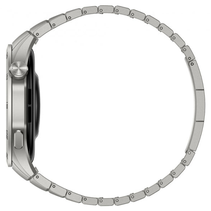 Silver watch band on a white background