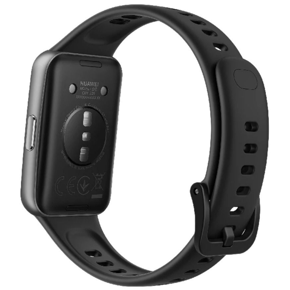 Black smartwatch with visible Huawei branding on a white background