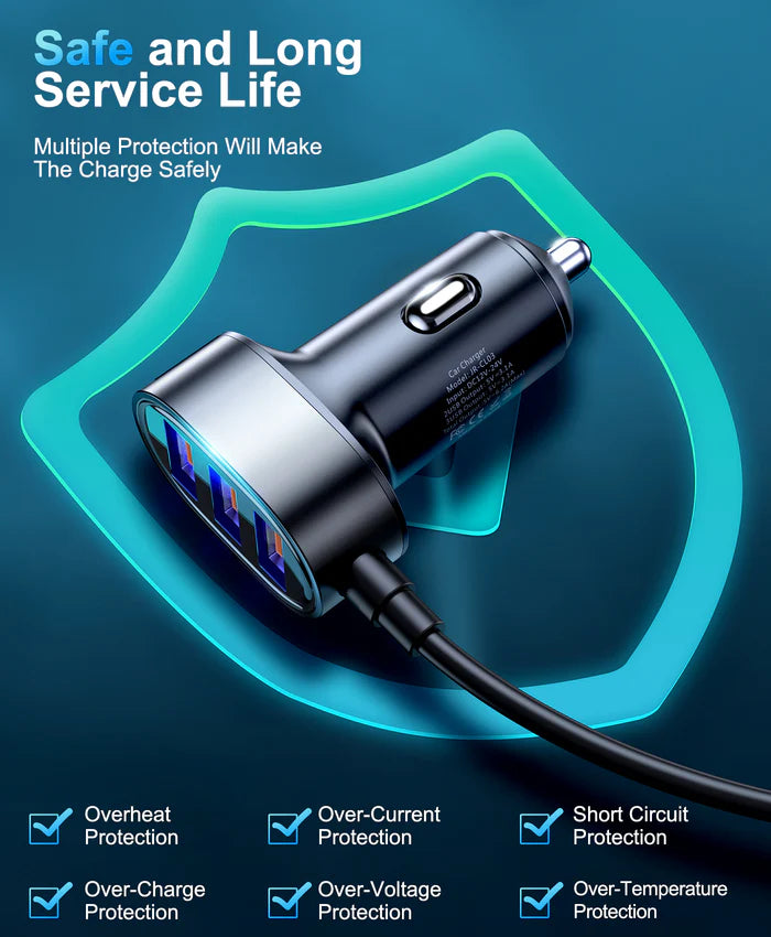 Car Charger JOYROOM IQ JR-CCD03 - 5 USB-A Ports - with Extended Cable to Back Seats - Local Warranty