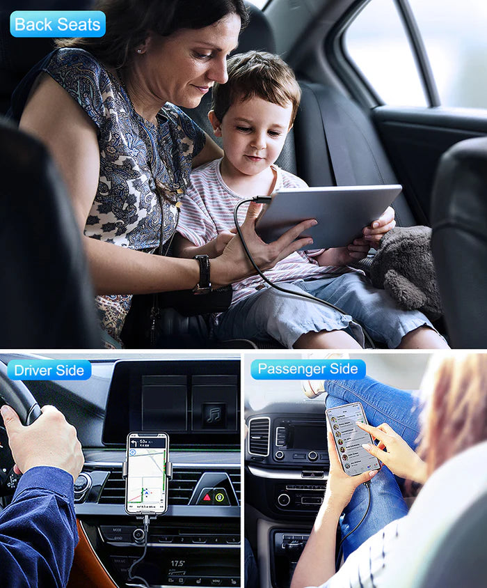 Car Charger JOYROOM IQ JR-CCD03 - 5 USB-A Ports - with Extended Cable to Back Seats - Local Warranty
