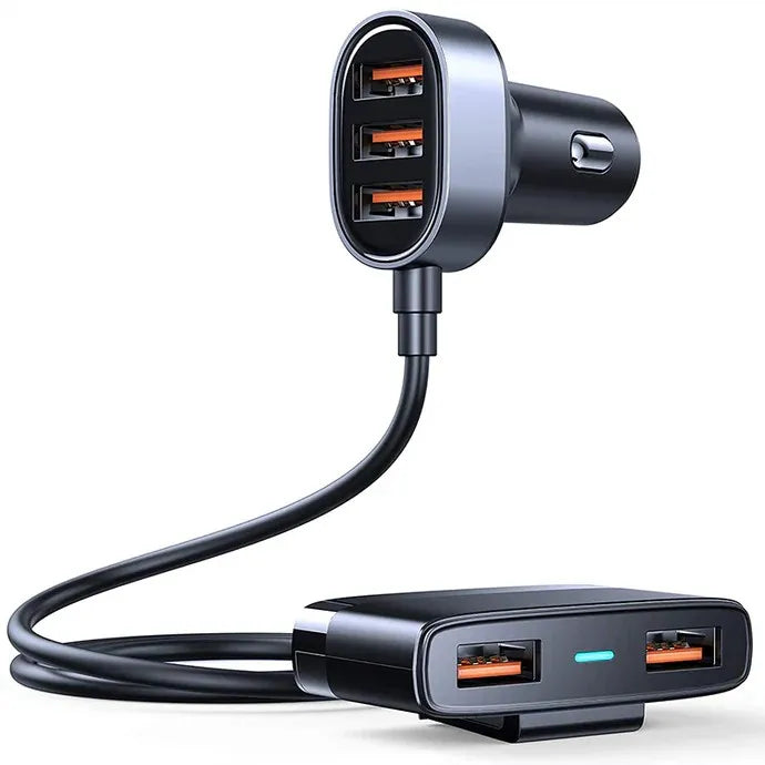 Car Charger JOYROOM IQ JR-CCD03 - 5 USB-A Ports - with Extended Cable to Back Seats - Local Warranty