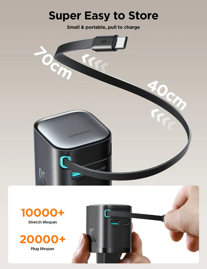 Adapter GaN 65W JOYROOM JR-Q2EU - With Retractable Cable - Local Warranty