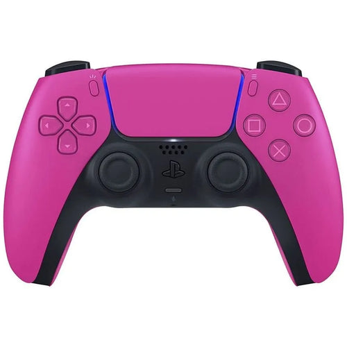 Pink and black gaming controller on a white background