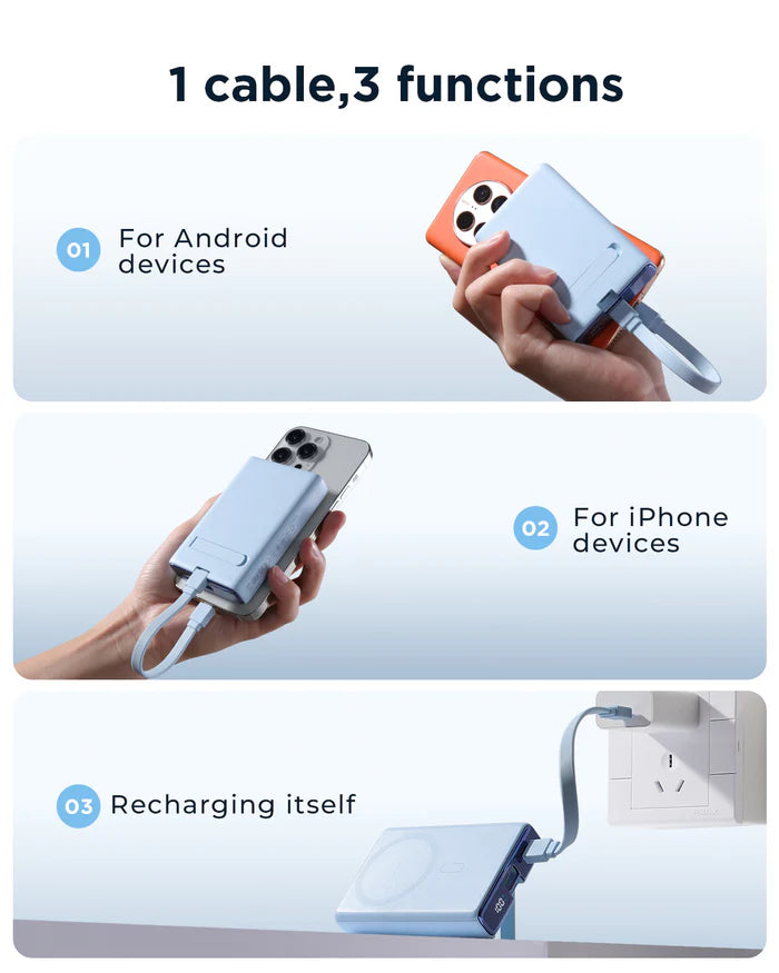 Power Bank 20W JOYROOM 10,000mAh JR-PBM01 - with Built-in Cable & Stand - Local Warranty