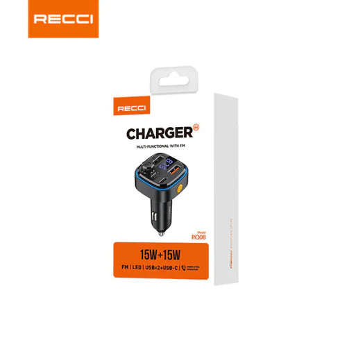 Car Adapter RECCI & FM Bluetooth 15+15W RQ08 - Multi-Functional - Local Warranty
