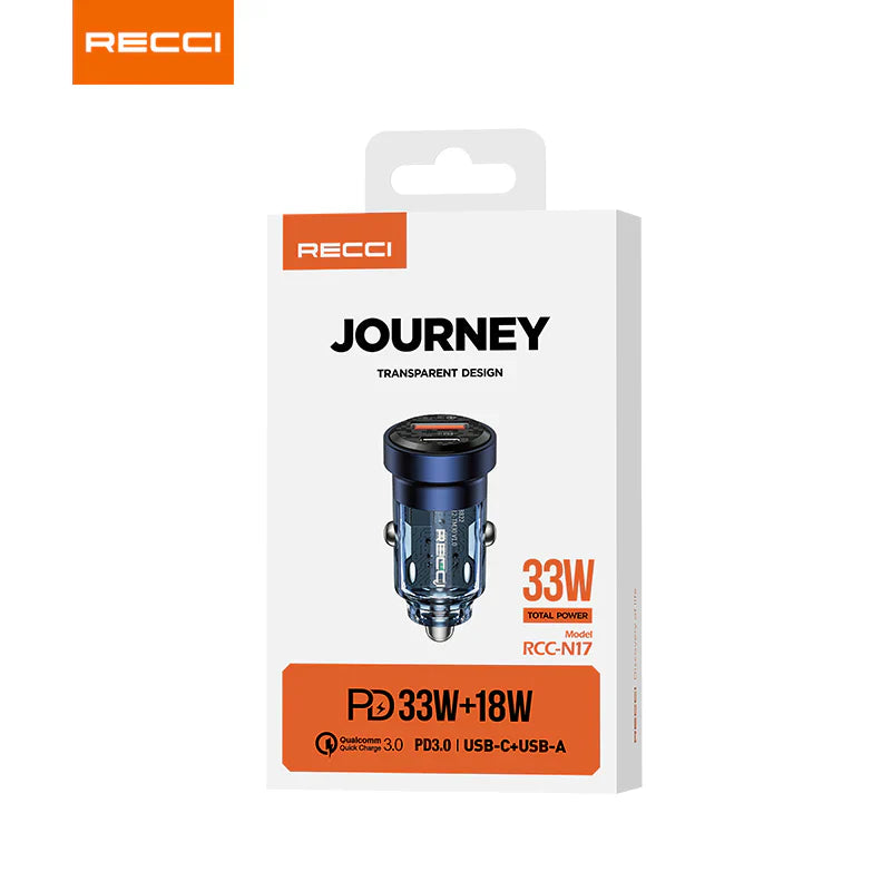 Car Charger RECCI 33W Journey RCC-N17 - Dual Ports - Local Warranty
