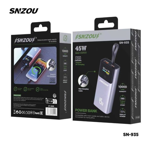 SNZOU POWER BANK 10000 MAH 45W SN-935 ALSHEIKH STORES
