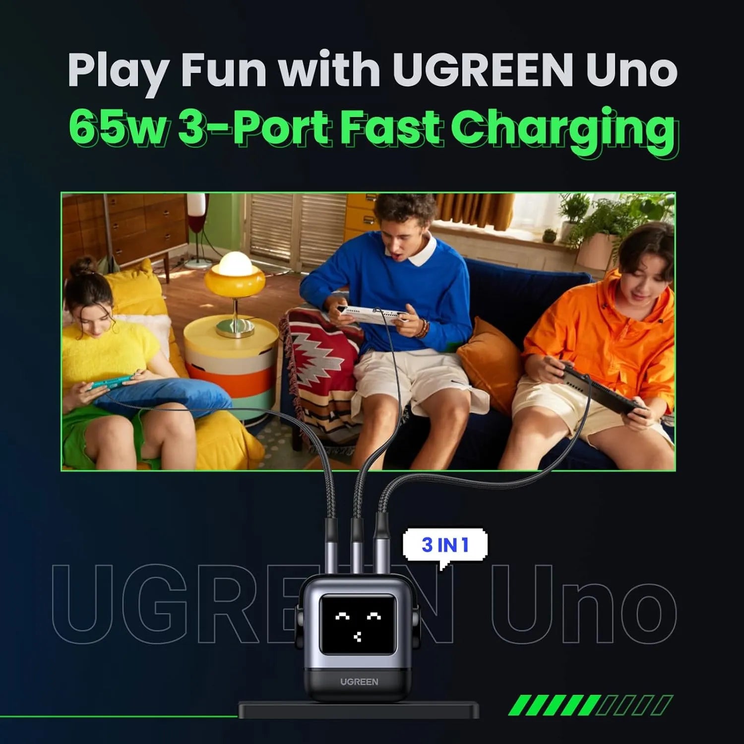 Adapter GaN UGREEN Robot Uno 65W - Trio Ports | CD361 - Local Warranty