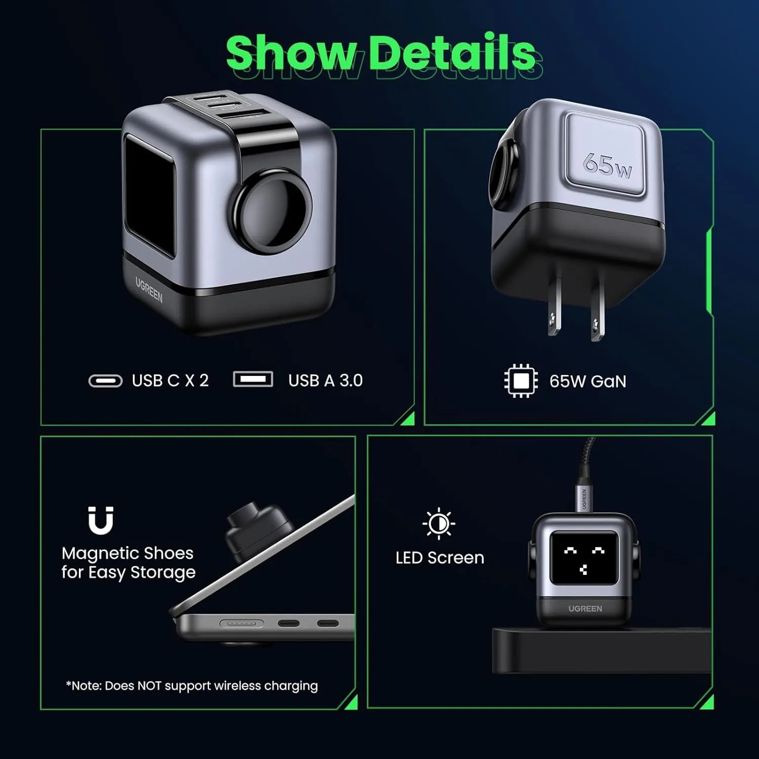 Adapter GaN UGREEN Robot Uno 65W - Trio Ports | CD361 - Local Warranty