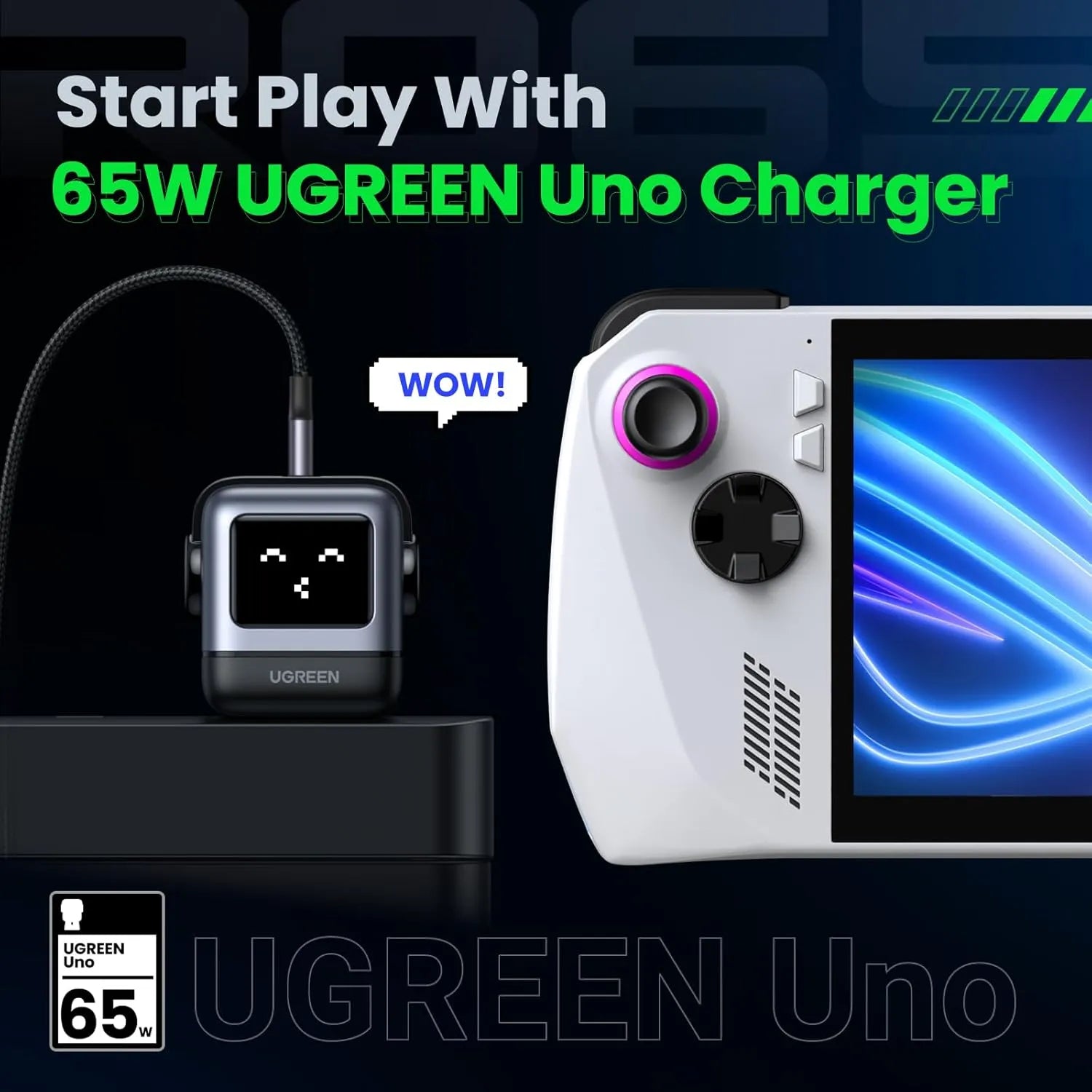 Adapter GaN UGREEN Robot Uno 65W - Trio Ports | CD361 - Local Warranty