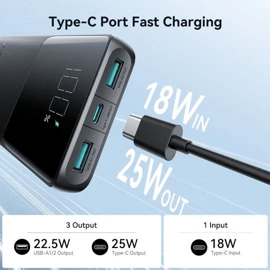 Power Bank 25W JOYROOM 10,000mAh JR-PBF20 - LED Display - Black - Image 5