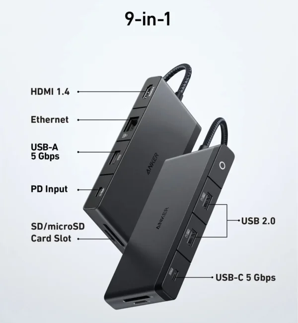 Al Sheikh Stores Adapter Hub ANKER 552 USB C 9 in 1 4K HDMI Black A8373H11 Connectors 600x650