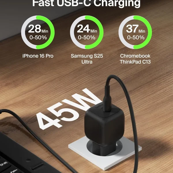 Al Sheikh Stores Adapter PD belkin Compact 45W USB C Black Fast Charging 600x600