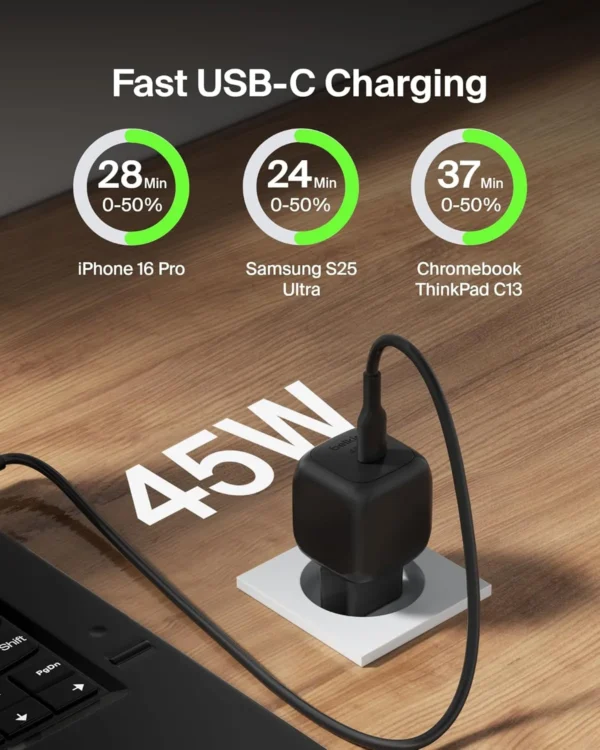 Al Sheikh Stores Adapter PD belkin Compact 45W USB C Black Fast Charging 600x750